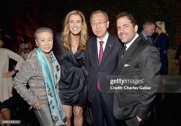 Yoo Soon-taek, journalist Anna Coren, UN Secretary-General Ban Ki-moon, and host Brett Ratner attend the special event for UN Secretary-General Ban...