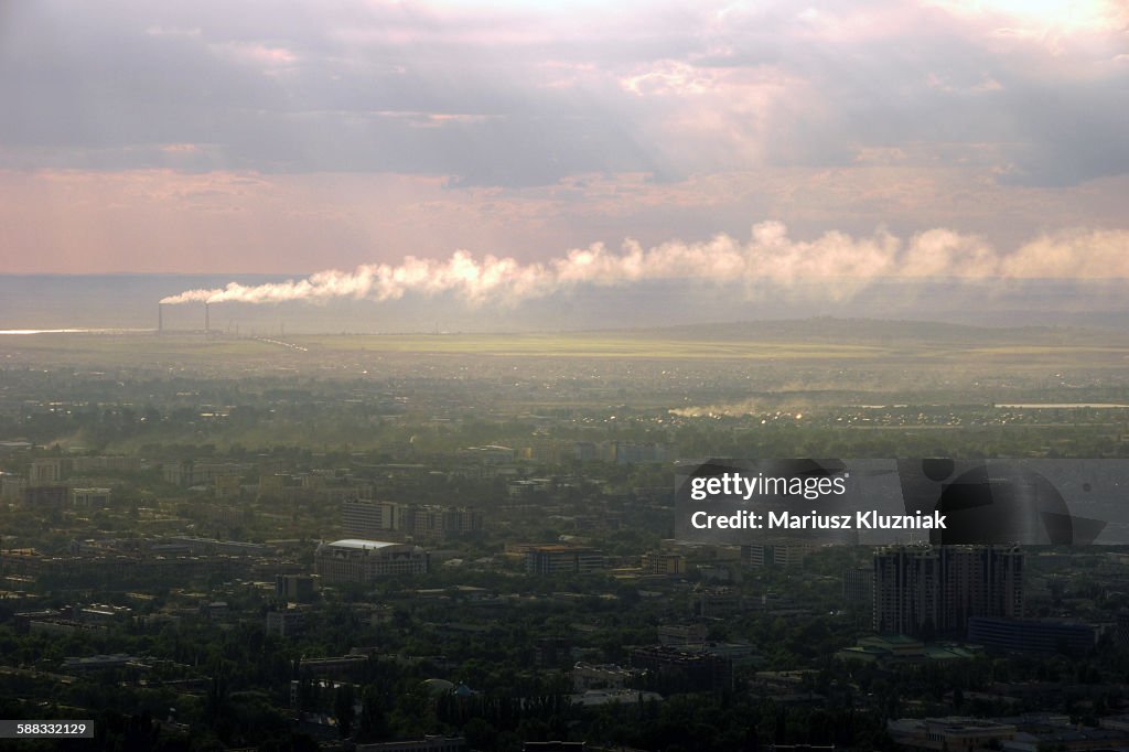 Hazy Almaty sunset