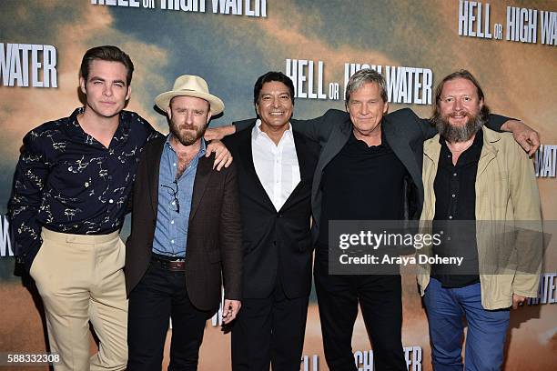 Chris Pine, Ben Foster, Gil Birmingham, Jeff Bridges and David Mackenzie arrive at the screening of CBS Films' "Hell Or High Water" at ArcLight...