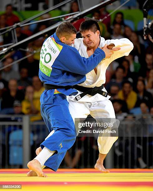 Mashu Baker of Japan defeated Varlam Liparteliani of Georgia to win the gold medal in the 90kg judo on day 5 of the 2016 Rio Olympic Games on...