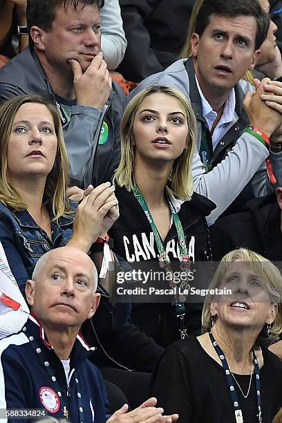 Actress Allie Evans attends swimming semifinals and finals on Day 5 of the Rio 2016 Olympic Games at the Olympic Aquatics Stadium on August 9, 2016...