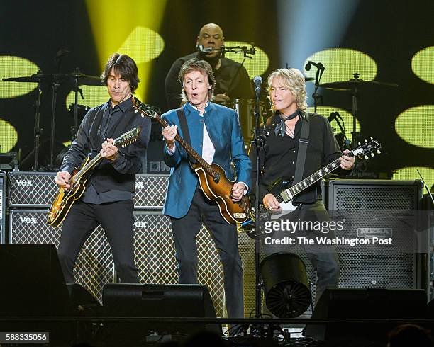 August 9th, 2016 - Rusty Anderson, Abe Laboriel Jr., Sir Paul McCartney and Brian Ray perform at the Verizon Center in Washington, D.C. As part of...