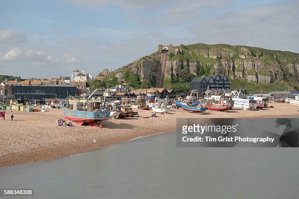 hastings beach, east sussex - hastings stock pictures, royalty-free photos & images