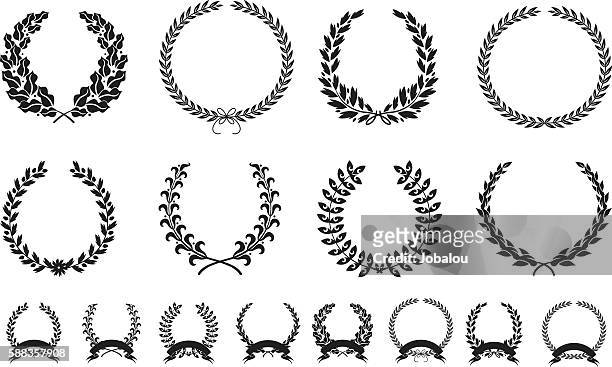 set nature leaves wreath - win prize clipart stock illustrations
