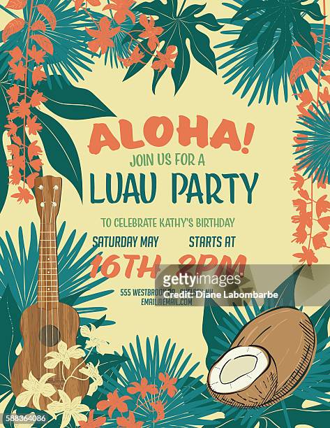 tropische pflanzen sommer-party-einladungsvorlage - hawaiianische kultur stock-grafiken, -clipart, -cartoons und -symbole
