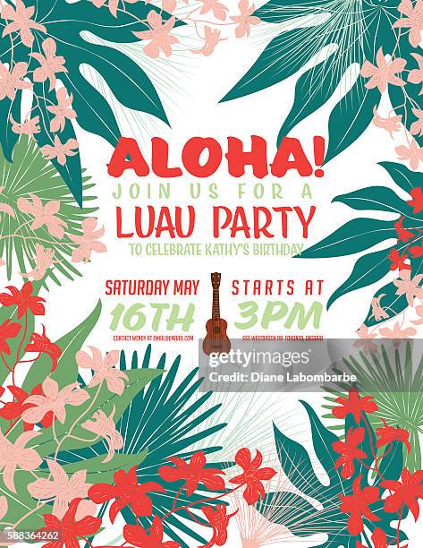 tropical plants summer party invitation template - ukulele stock illustrations