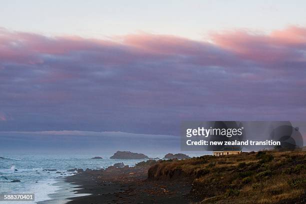 seaside bach on the rugged wairarapa coast - bach new zealand imagens e fotografias de stock