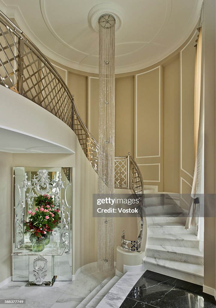 Spiral staircase in the luxury mansion