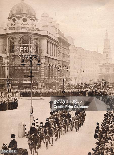 The moving simplicity of King George's last journey through London to Westminster Hall for the Lying-In-State: The brief procession as it passed from...