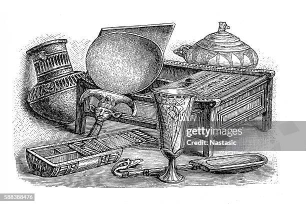 ancient egyptian boxes and pottery - craft box stock illustrations