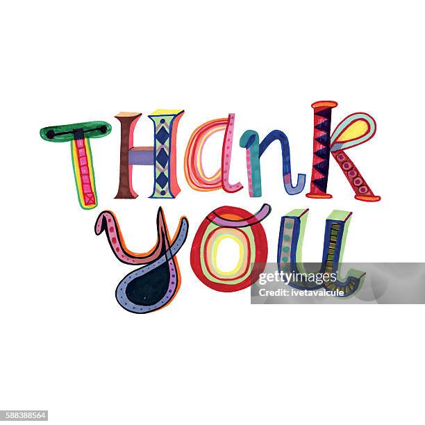 bildbanksillustrationer, clip art samt tecknat material och ikoner med thank you message - english letters on white background