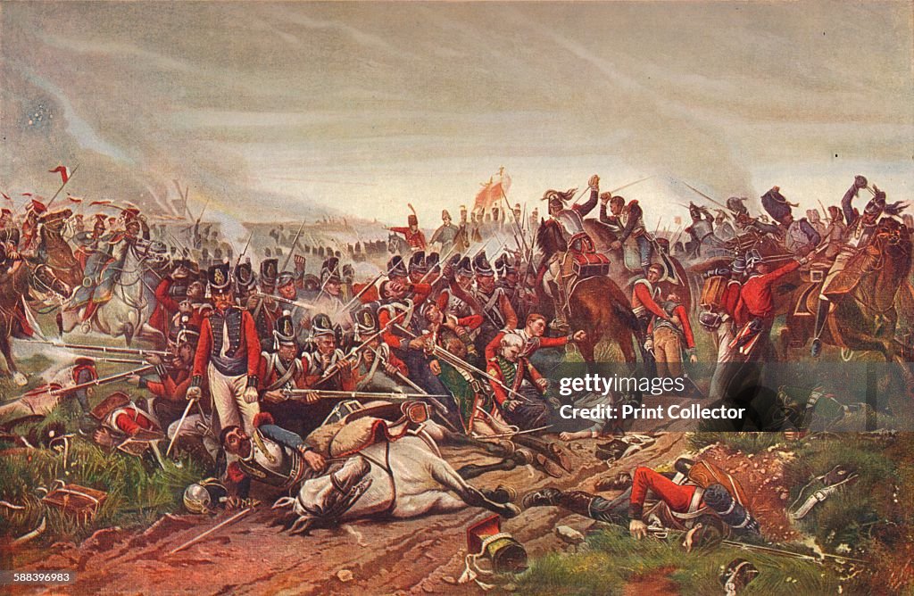 French cuirassiers charging a British infantry square at the Battle of Waterloo