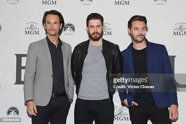 Rodrigo Santoro, Toby Kebbell and Jack Huston attend "Ben-Hur" photocall and press conference at Four Seasons hotel on August 9, 2016 in Mexico City,...