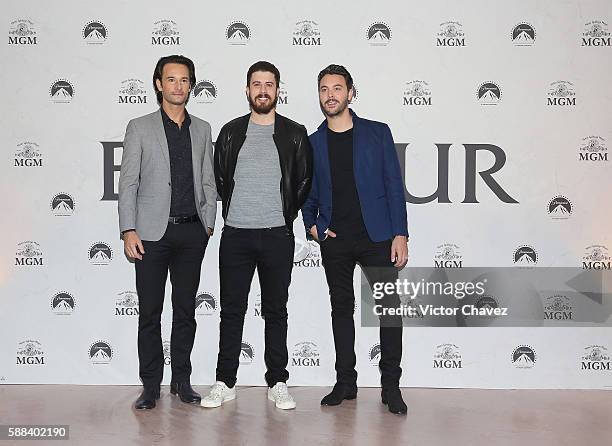 Rodrigo Santoro, Toby Kebbell and Jack Huston attend "Ben-Hur" photocall and press conference at Four Seasons hotel on August 9, 2016 in Mexico City,...