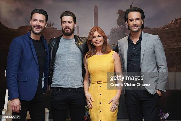 Jack Huston, Toby Kebbell, Roma Downey and Rodrigo Santoro attend "Ben-Hur" photocall and press conference at Four Seasons hotel on August 9, 2016 in...