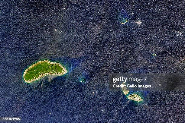 Satellite image of the Senkaku Islands located in the East of China on April 01, 2016 in Japan. The area is controlled by Japan but currently...