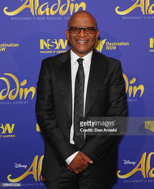 Composer Lebo M arrives at the Opening Night of Aladdin at State Theatre on August 11, 2016 in Sydney, Australia.