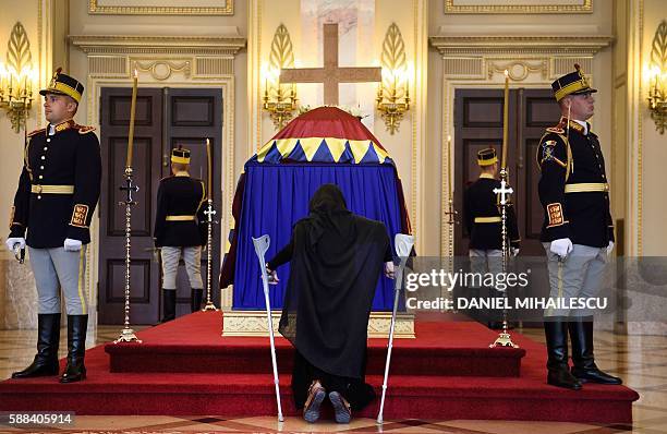 Romanian pays respect to the late Queen Anne of Romania at the Royal Palace, now The Art Museum of Romania, in Bucharest August 11, 2016. The body of...