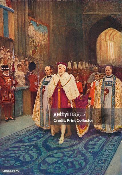 The Coronation of King Edward VII and Queen Alexandra, 1902 . The King's procession entering Westminster Abbey. From Cassell's History of England,...