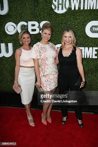 Actors Christine Lakin, Jodie Sweetin, and Beverley Mitchell arrive at the CBS, CW, Showtime Summer TCA Party at the Pacific Design Center on August...
