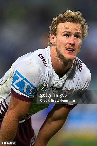 Daly Cherry-Evans looks on during the round 23 NRL match between the Canterbury Bulldogs and the Manly Sea Eagles at ANZ Stadium on August 11, 2016...