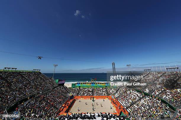 General view of the action as Ben Saxton and Chaim Schalk of Canada playing against Nivaldo Nadhir and Sergio Reynaldo Gonzalez Bayard of Cuba during...