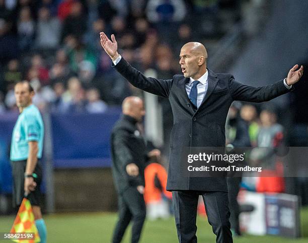 Zinedine Zidane of Real Madrid during theUEFA Super Cup match between Real Madrid and Sevilla at the Lerkendal Stadion on August 9, 2016 in...