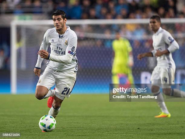 Alvaro Morata, Casemiro of Real Madrid during theUEFA Super Cup match between Real Madrid and Sevilla at the Lerkendal Stadion on August 9, 2016 in...