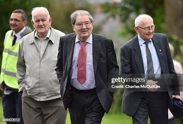 John Hume arrives for the funeral of the late retired Bishop of Derry, Dr. Edward Daly as he lies in state at St. Eugene's Cathedral on August 11,...