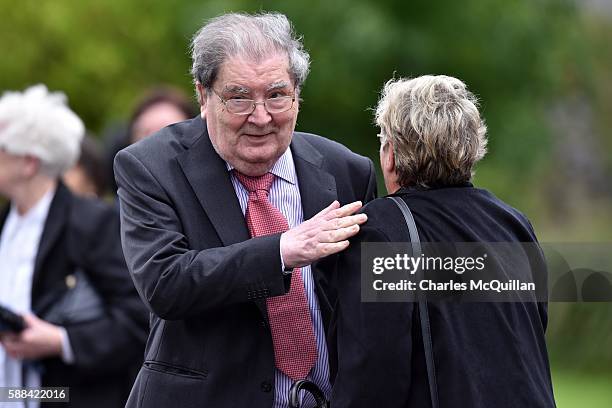 John Hume arrives for the funeral of the late retired Bishop of Derry, Dr. Edward Daly as he lies in state at St. Eugene's Cathedral on August 11,...