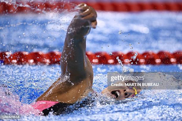 China's Zhang Yuhan competes in a Women's 800m Freestyle heat during the swimming event at the Rio 2016 Olympic Games at the Olympic Aquatics Stadium...