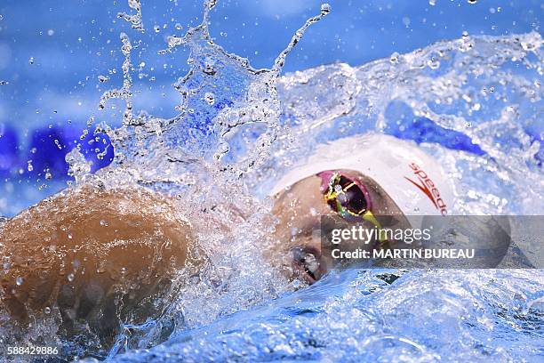 China's Zhang Yuhan competes in a Women's 800m Freestyle heat during the swimming event at the Rio 2016 Olympic Games at the Olympic Aquatics Stadium...