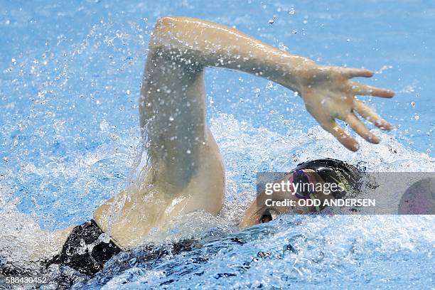 New Zealand's Lauren Boyle competes in a Women's 800m Freestyle heat during the swimming event at the Rio 2016 Olympic Games at the Olympic Aquatics...