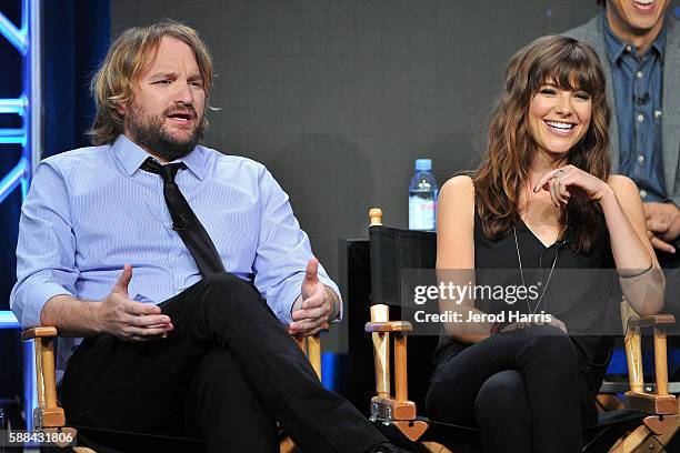 Lenny Jacobson and Devin Kelley speak onstage at the 'Frequency' panel discussion during the CW portion of the 2016 Television Critics Association...