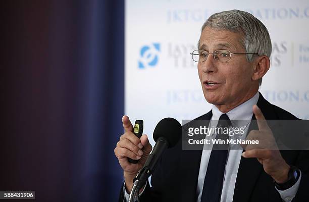 Dr. Anthony Fauci, Director of the NIH's National Institute of Allergy and Infectious Diseases, speaks during a press conference August 11, 2016 in...