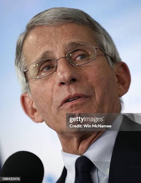 Dr. Anthony Fauci, Director of the NIH's National Institute of Allergy and Infectious Diseases, speaks during a press conference August 11, 2016 in...