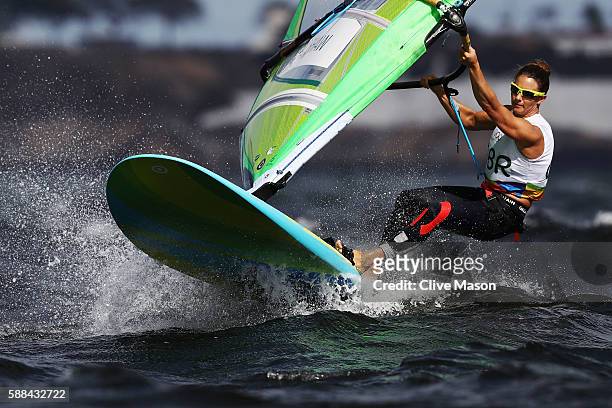 Bryony Shaw of Great Britain competes in the Women's RS:X class races on Day 6 of the Rio 2016 Olympics at Marina da Gloria on August 11, 2016 in Rio...
