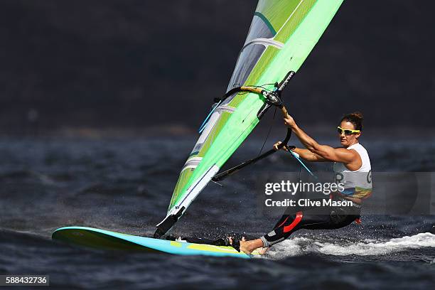 Bryony Shaw of Great Britain competes in the Women's RS:X class races on Day 6 of the Rio 2016 Olympics at Marina da Gloria on August 11, 2016 in Rio...