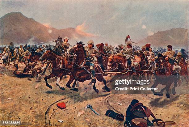 Saving the Guns,' 1883 . Royal Horse Artillery fleeing from an Afghan attack at the Battle of Maiwand in 1880 during the Second Anglo-Afghan War....