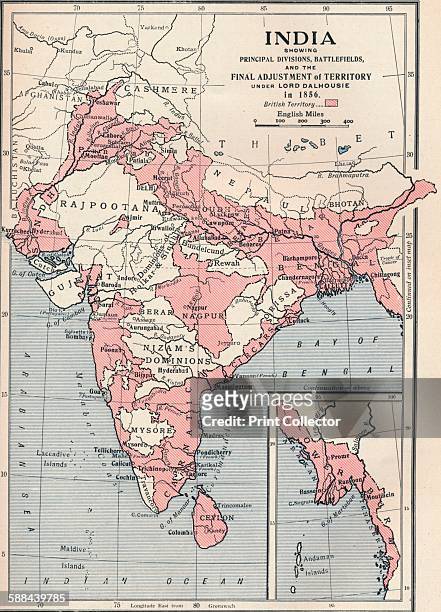 Map of India in 1856 . From Cassell's History of England, Vol. VI.