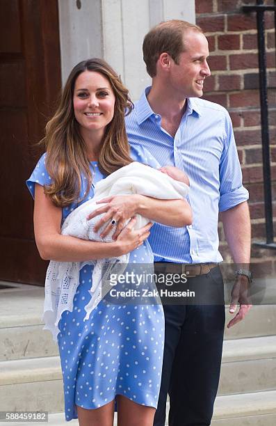 Prince WIlliam, Duke of Cambridge and Catherine, Duchess of Cambridge leave St Mary's Hospital in London, UK after the birth of Prince George on July...