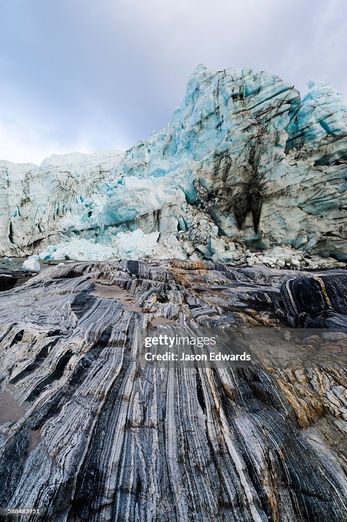Striations carved into the bedrock by ice erosion as a glacier receded.