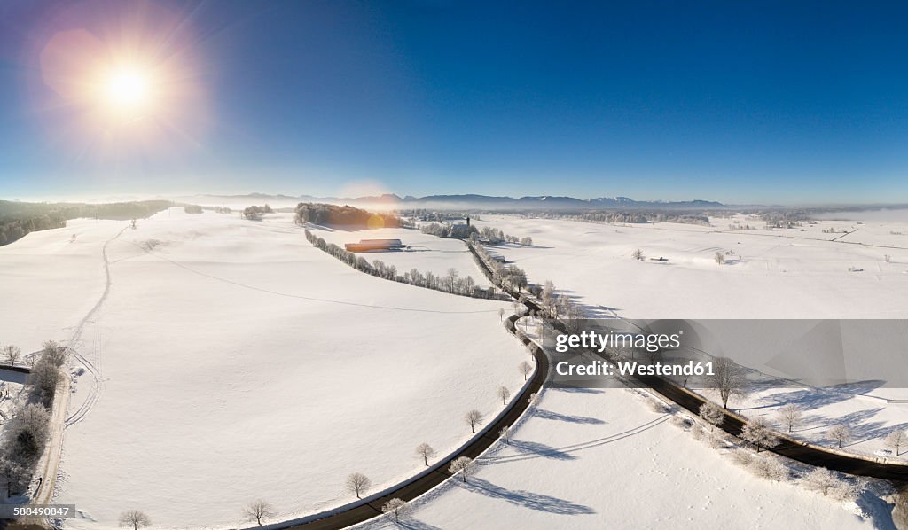 Germany, Bavaria, Holzkirchen, Aerial view of winter landscape