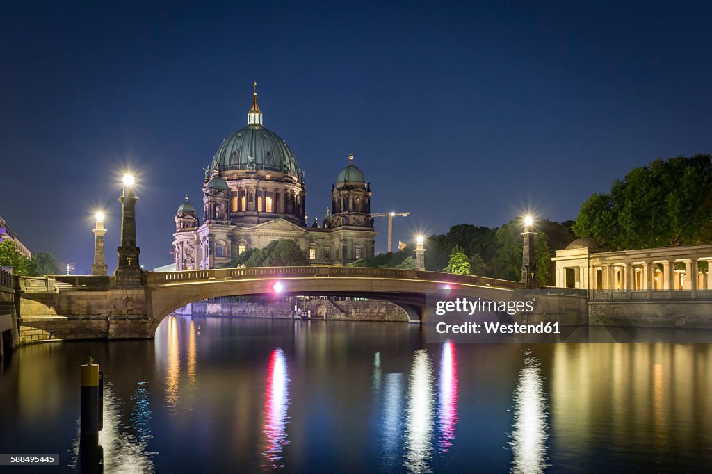 Germany, Berlin, Berliner Dom and Spree River at night