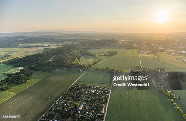 germany, aerial view of nothern harz foreland with harz low mountain range in the background - saxony anhalt stock pictures, royalty-free photos & images