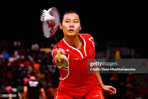 Wang Yihan of China competes against Chloe Magee of Ireland in the Womens Singles on Day 6 of the 2016 Rio Olympics at Riocentro - Pavilion 4 on...