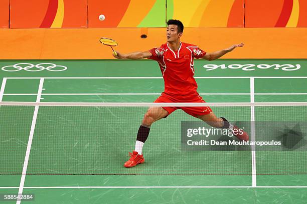Long Chen of China competes against Niluka Karunaratne of Sri Lanka in the Mens Singles on Day 6 of the 2016 Rio Olympics at Riocentro - Pavilion 4...