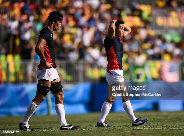 Rio , Brazil - 11 August 2016; Kenki Fukuoka, right, and Yusaku Kuwazuru of Japan following their defeat during the Men's Rugby Sevens semi-final...