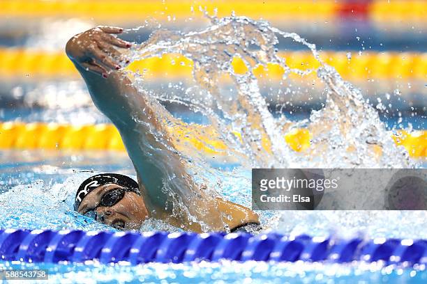 Lotte Friis of Denmark competes in the Women's 800m Freestyle heat on Day 6 of the Rio 2016 Olympic Games at the Olympic Aquatics Stadium on August...