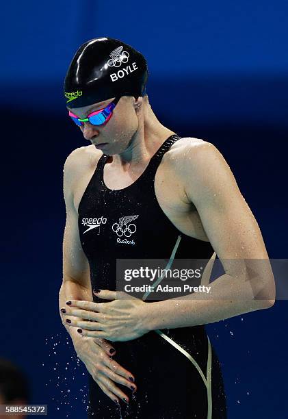 Lauren Boyle of New Zealand prepares in the Women's 800m Freestyle heat on Day 6 of the Rio 2016 Olympic Games at the Olympic Aquatics Stadium on...